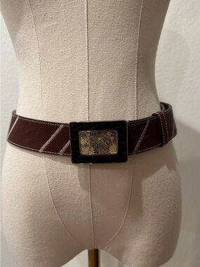 Prada Brown Leather Belt with Black & Gold Buckle